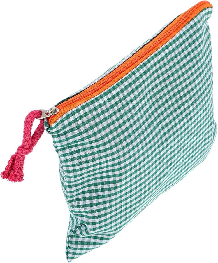 Vintage Green Cotton Linen Travel Makeup Organizer Bag Cosmetic Toiletry Pouch - Image 1